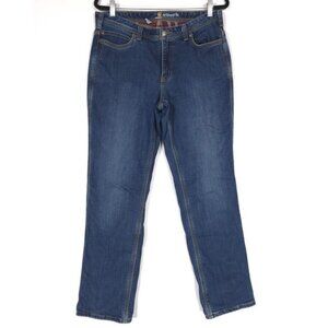 CARHARTT Women's Relaxed Fit Straight Leg Red Plaid Flannel Lined Jeans Size 12